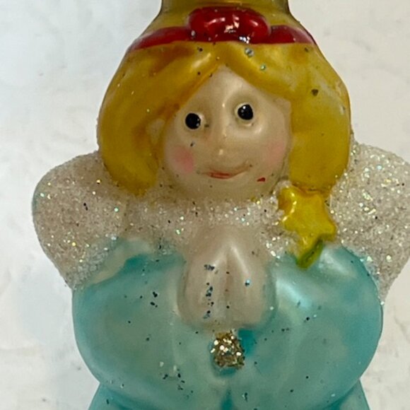 VTG Christmas Angel Hand Blown Glass Glitter Holiday Tree Ornament 1.75"x3.25" - Picture 4 of 11
